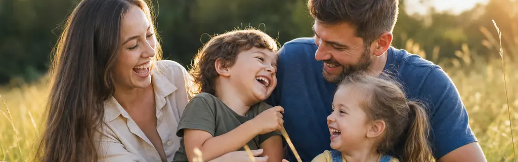 Çimenlik alanda birlikte oyun oynayan bir aile